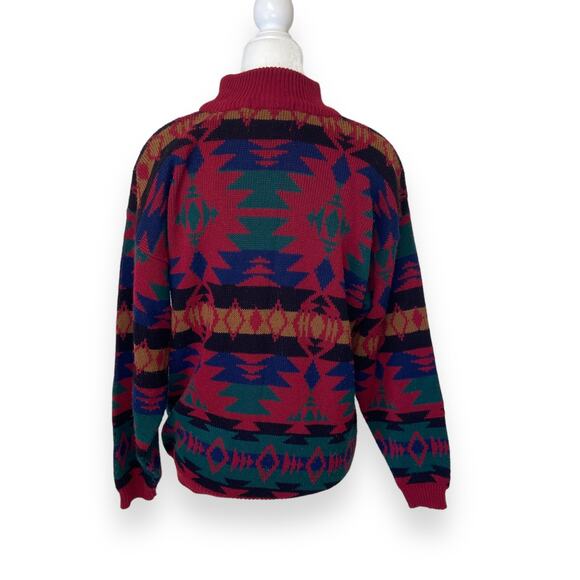 Vintage 90s Aztec Print Red Sweater - Picture 3 of 7